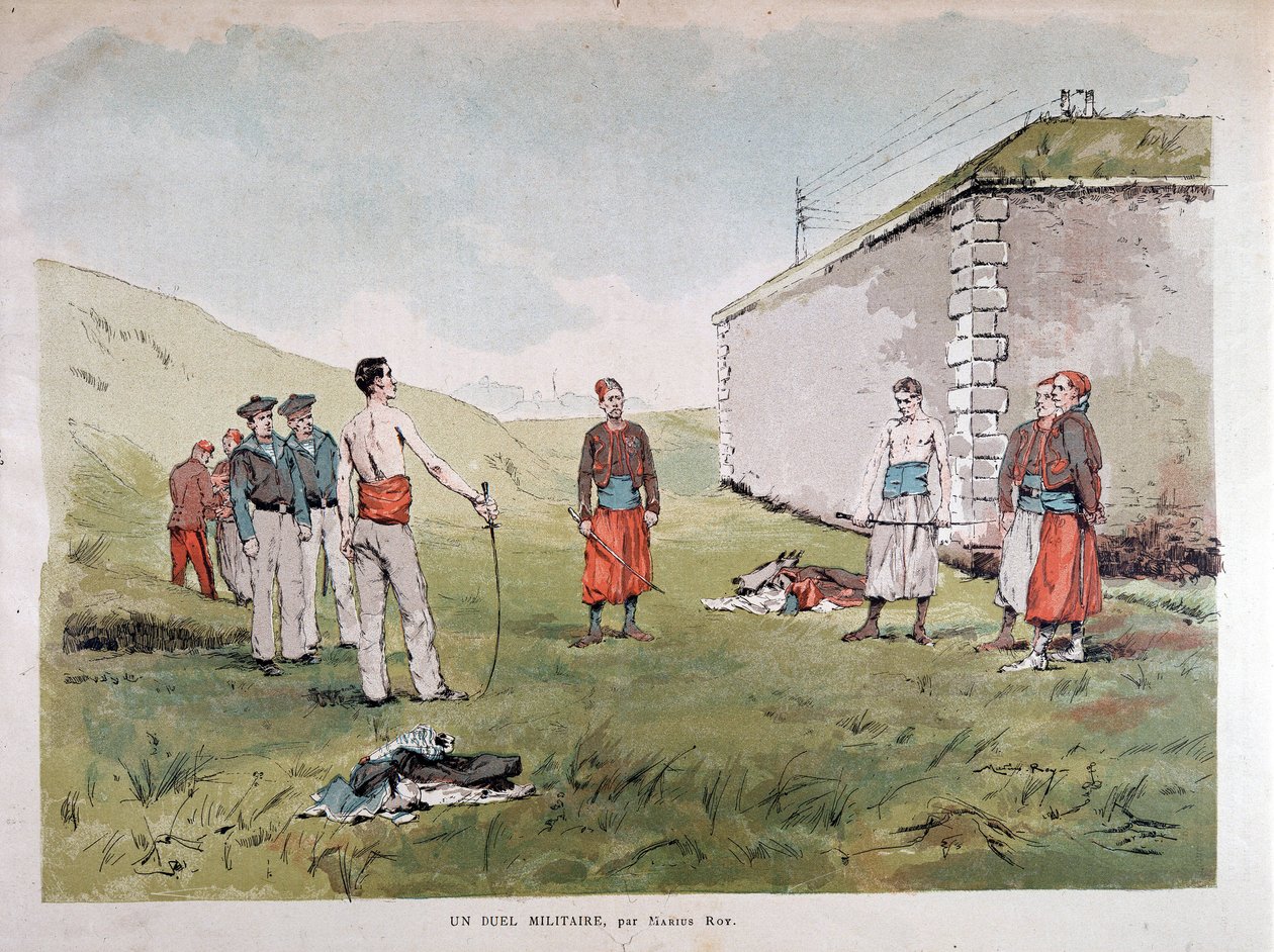 Een militair duel - aquarel door Marius Roy, Musée Carnavalet door Marius Roy