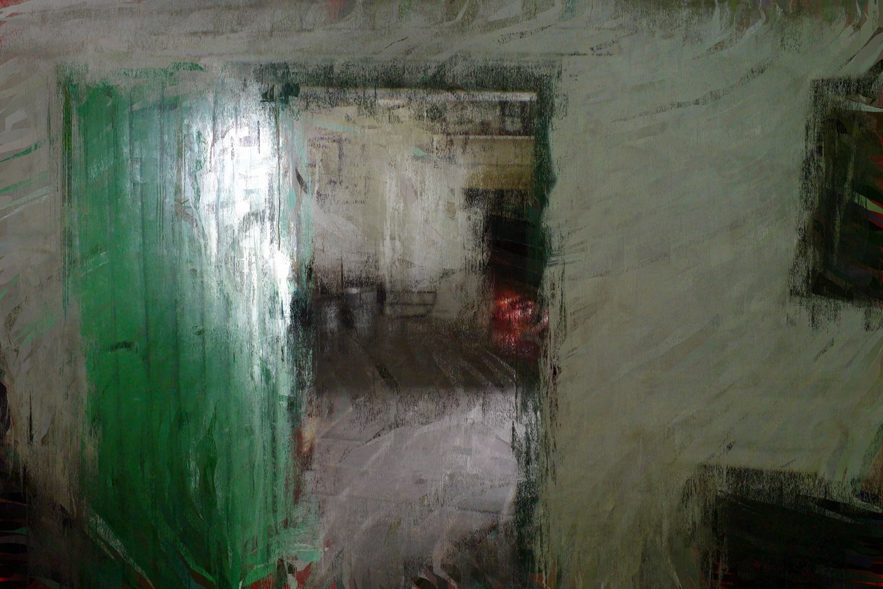 Ierse cottage serie - groene deur (gemengde techniek) door Mark Gordon