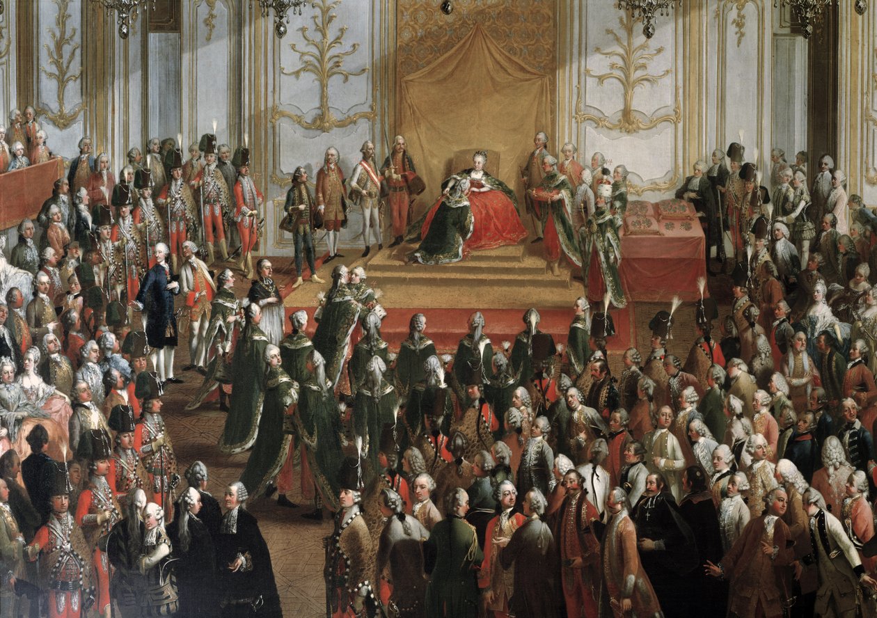 Maria Theresia bij de investituur van de Orde van St. Stefanus, 1764 (detail) door Martin II Mytens or Meytens