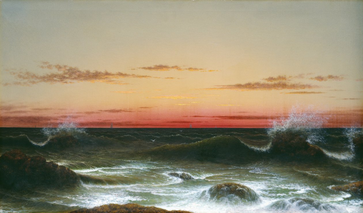 Zeegezicht: Zonsondergang, 1861 door Martin Johnson Heade