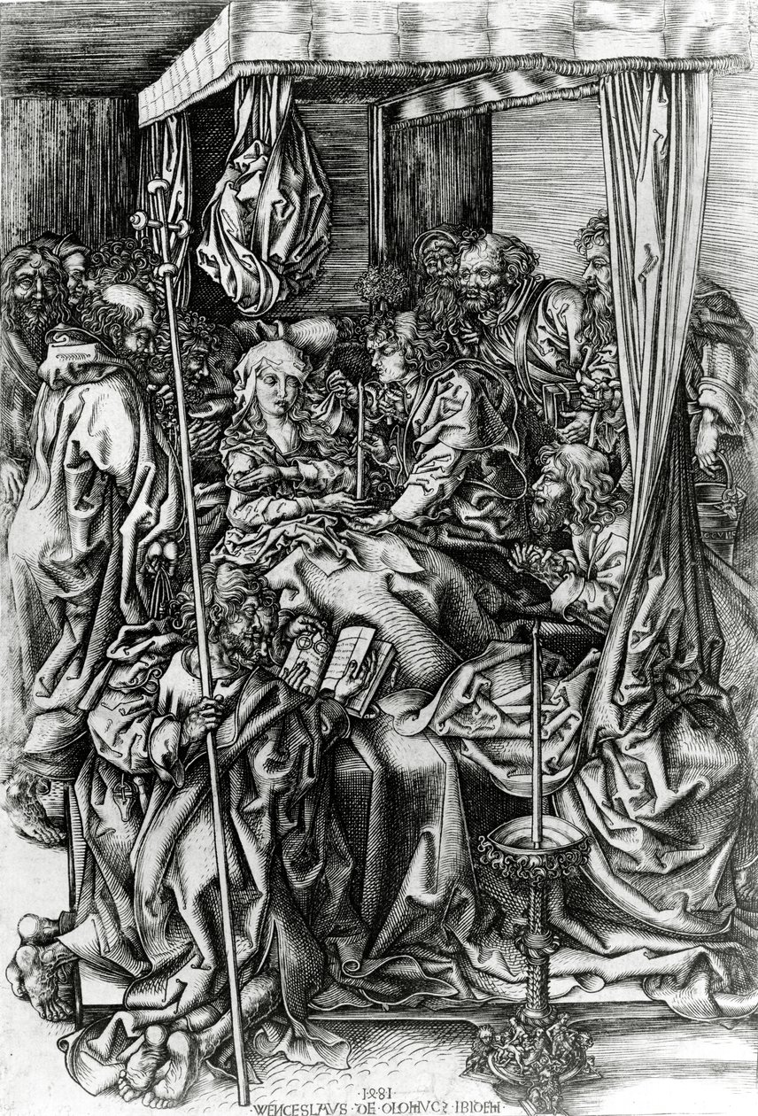 De dood van de Maagd, gegraveerd door Wenzel von Olmutz, 1481 door Martin Schongauer