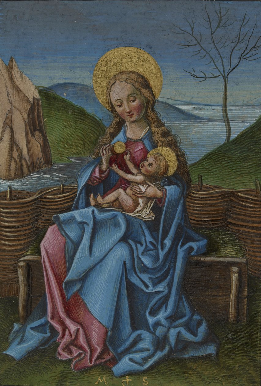 De Maagd en het Kind op een grasbank door Martin Schongauer
