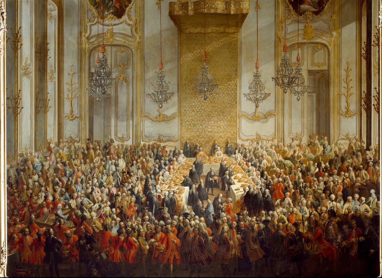 Officieel banket georganiseerd voor het huwelijk van Prinses Isabella van Parma met Keizer Jozef II op 06/10/1760 (detail) door Martin (and studio) Mytens or Meytens