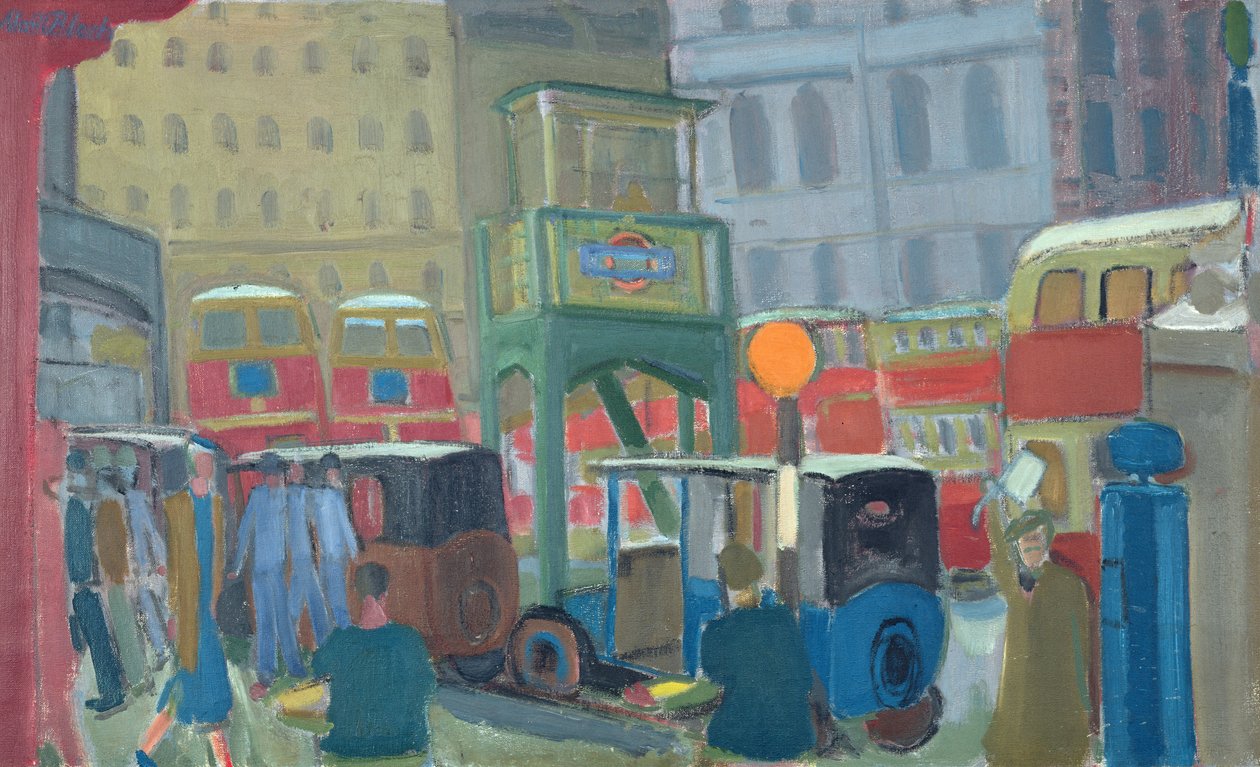 Bussen bij Victoria Station, Londen (olieverf op doek) door Martin Bloch