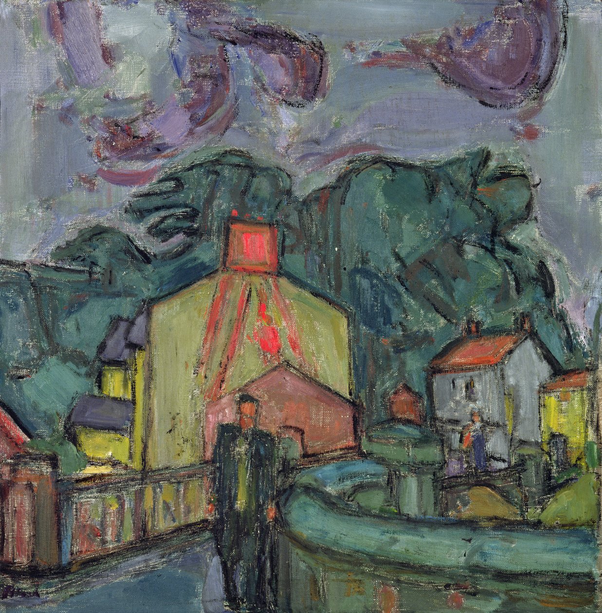 Welsh dorp (olieverf op doek) door Martin Bloch