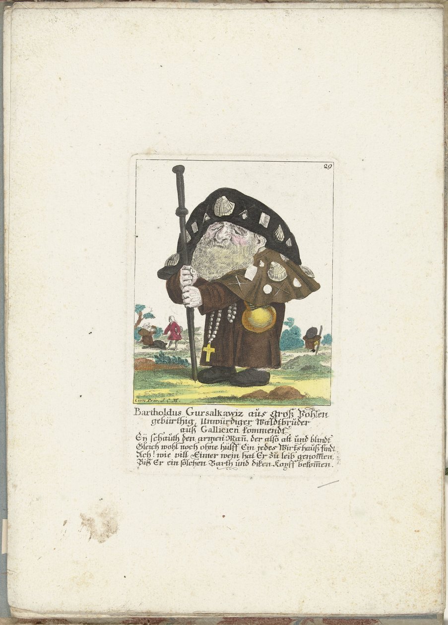 De dwerg Bartholdus Gursalkawiz als pelgrim uit Compostella, ca. 1710 door Martin Engelbrecht (attributed to)