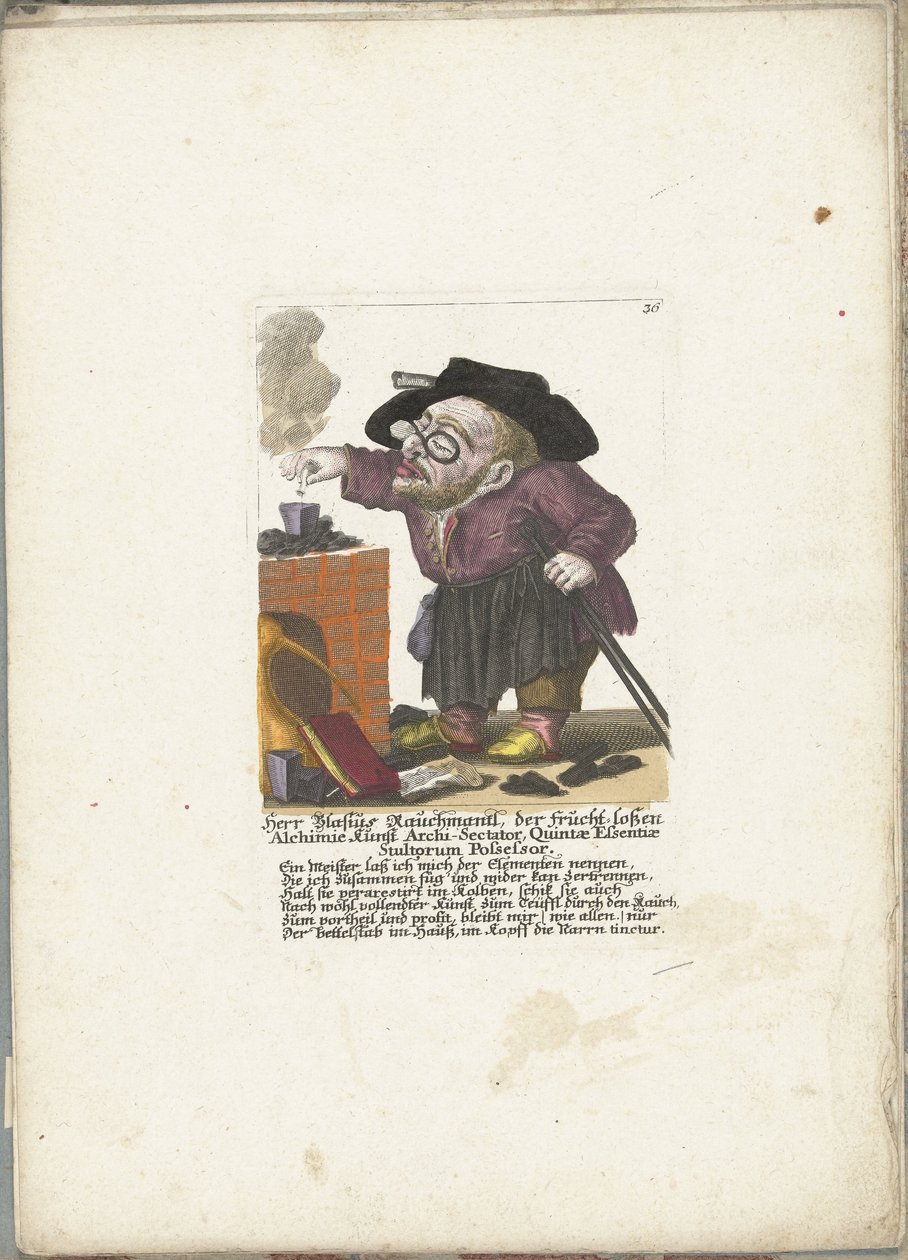 De dwerg Blasius Rauchmantl als alchemist, ca. 1710 door Martin Engelbrecht (attributed to)