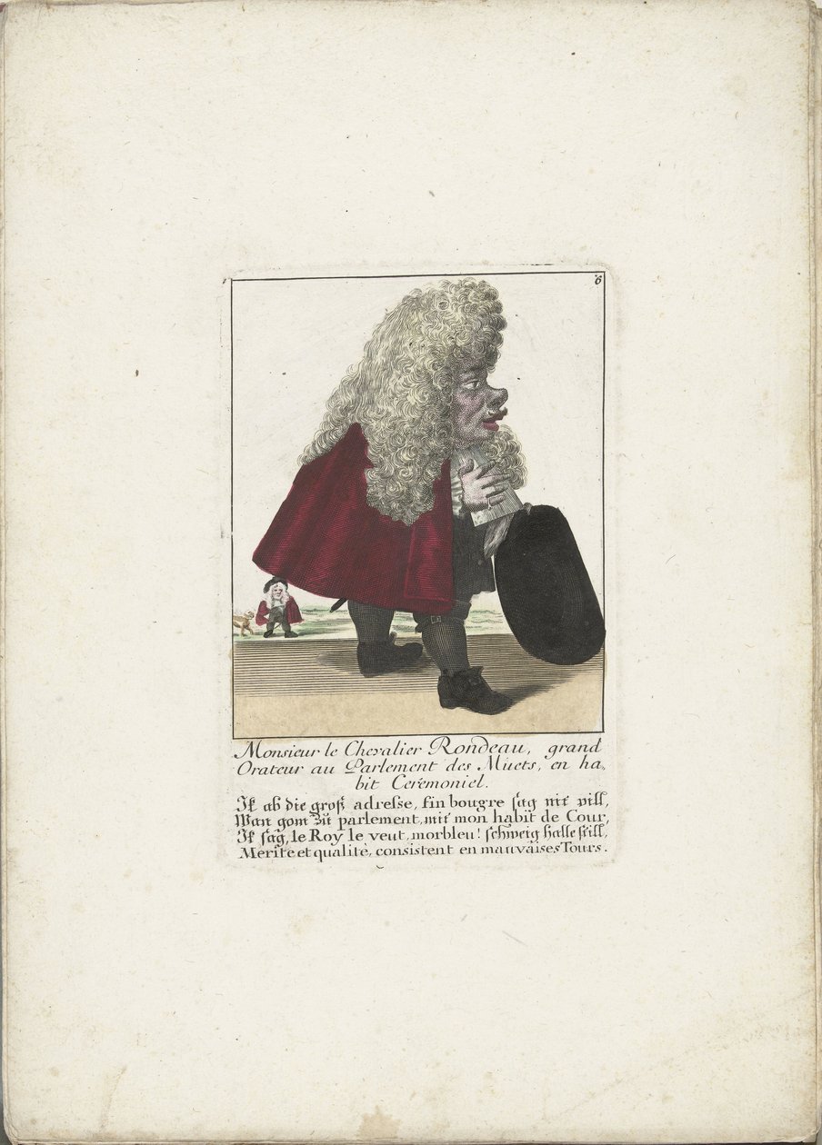De dwerg Chevalier Rondeau als een parlementslid, ca. 1710 door Martin Engelbrecht (attributed to)