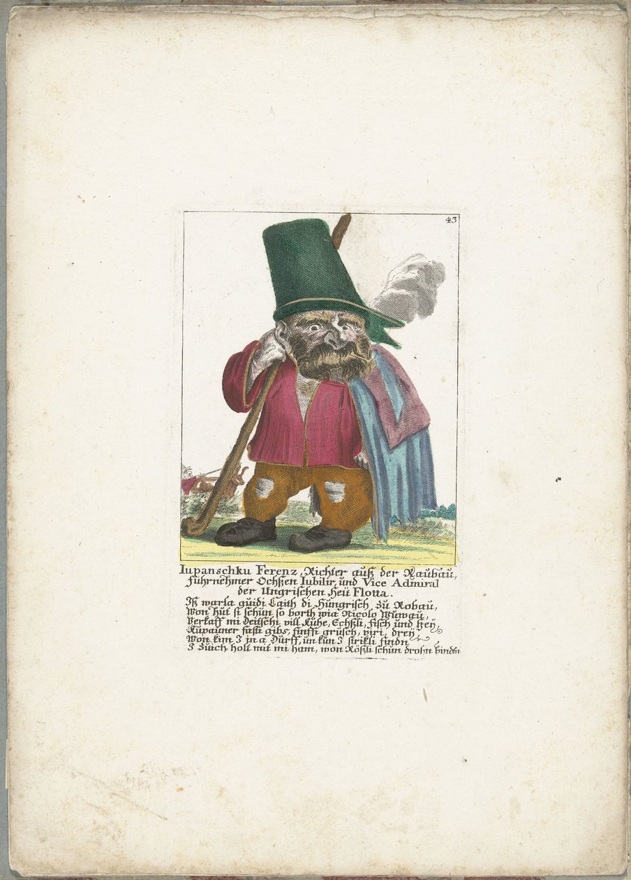 De dwerg Iupanschku Ferenz, ca. 1710 door Martin Engelbrecht (attributed to)