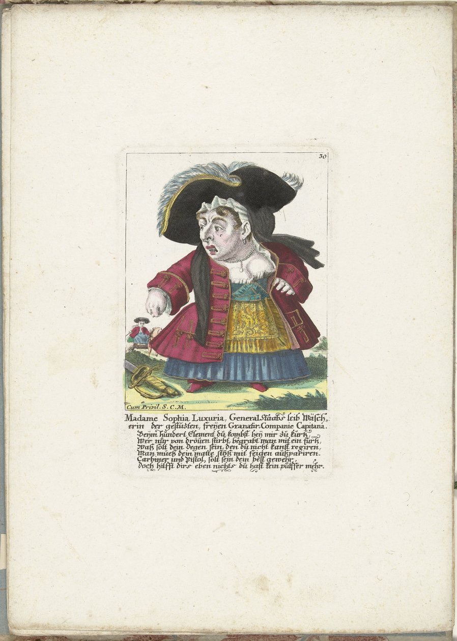 De dwerg Madame Sophia Luxuria, ca. 1710 door Martin Engelbrecht (attributed to)