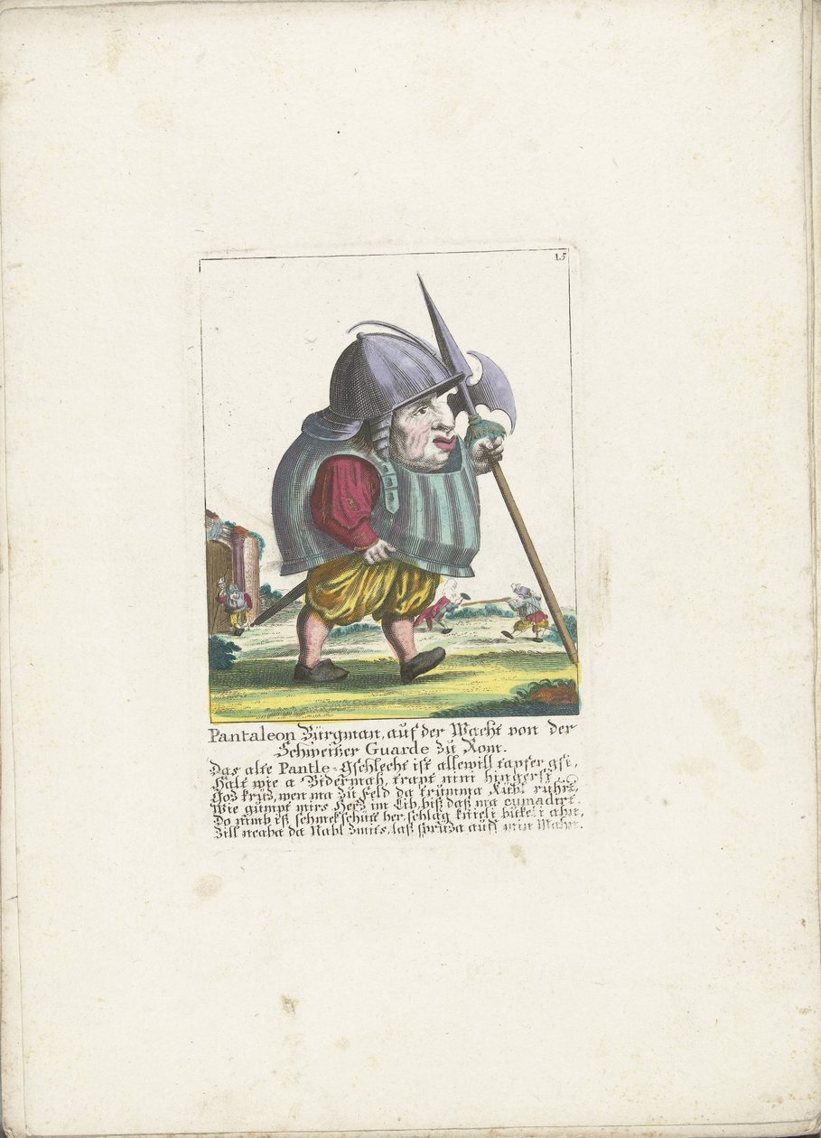 De dwerg Pantaleon Bürgman van de Zwitserse Garde te Rome, ca. 1710 door Martin Engelbrecht (attributed to)