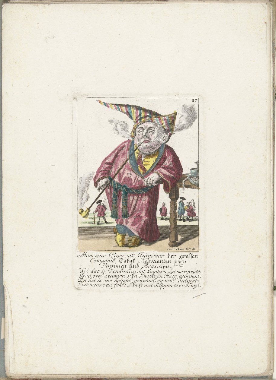 De dwerg Piperouk als directeur van een tabakscompagnie, ca. 1710 door Martin Engelbrecht (attributed to)