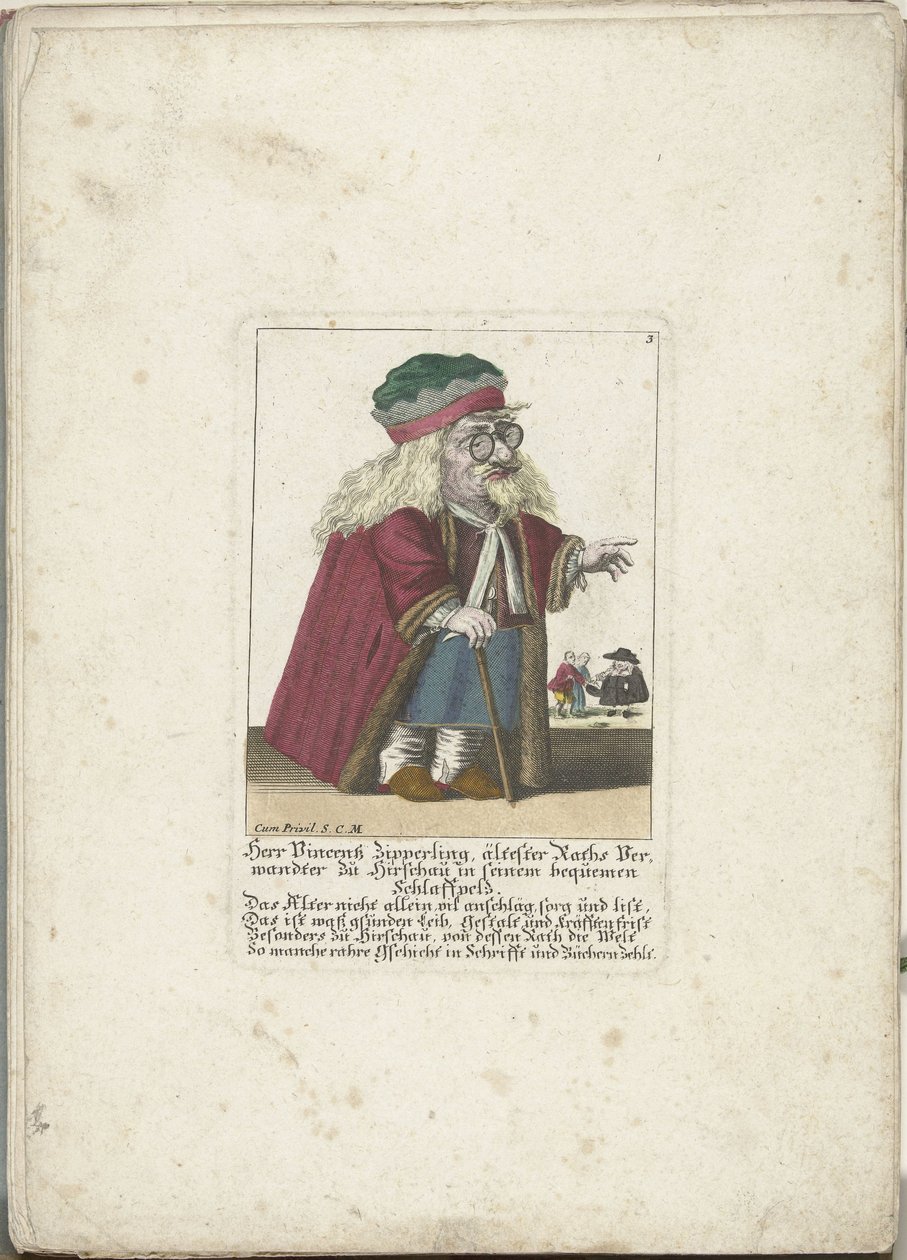 De dwerg Vincentz Zipperling in een bontjas, ca. 1710 door Martin Engelbrecht (attributed to)