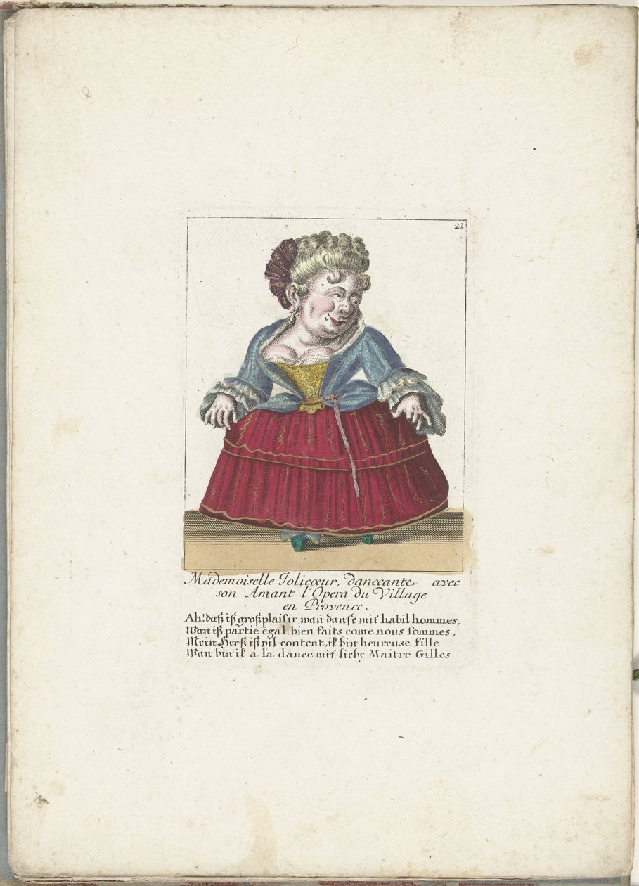 Dwerg als de Franse Mademoiselle Jolicoeur, ca. 1710 door Martin Engelbrecht (attributed to)