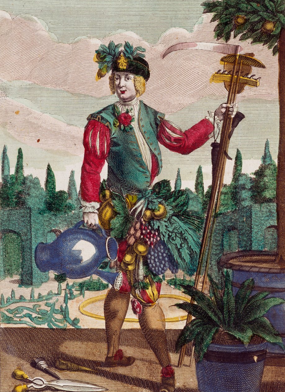 Tuinman, gravure uit Assemblage des nouveau manouvries habilles door Martin Engelbrecht, Duitsland door Martin Engelbrecht