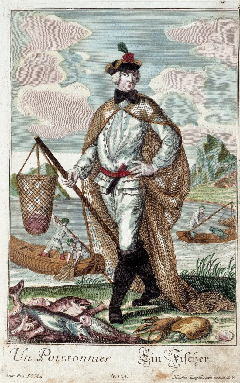 Ambacht: Een visboom. Gravure door Martin Engelbrecht (1684-1756), in 