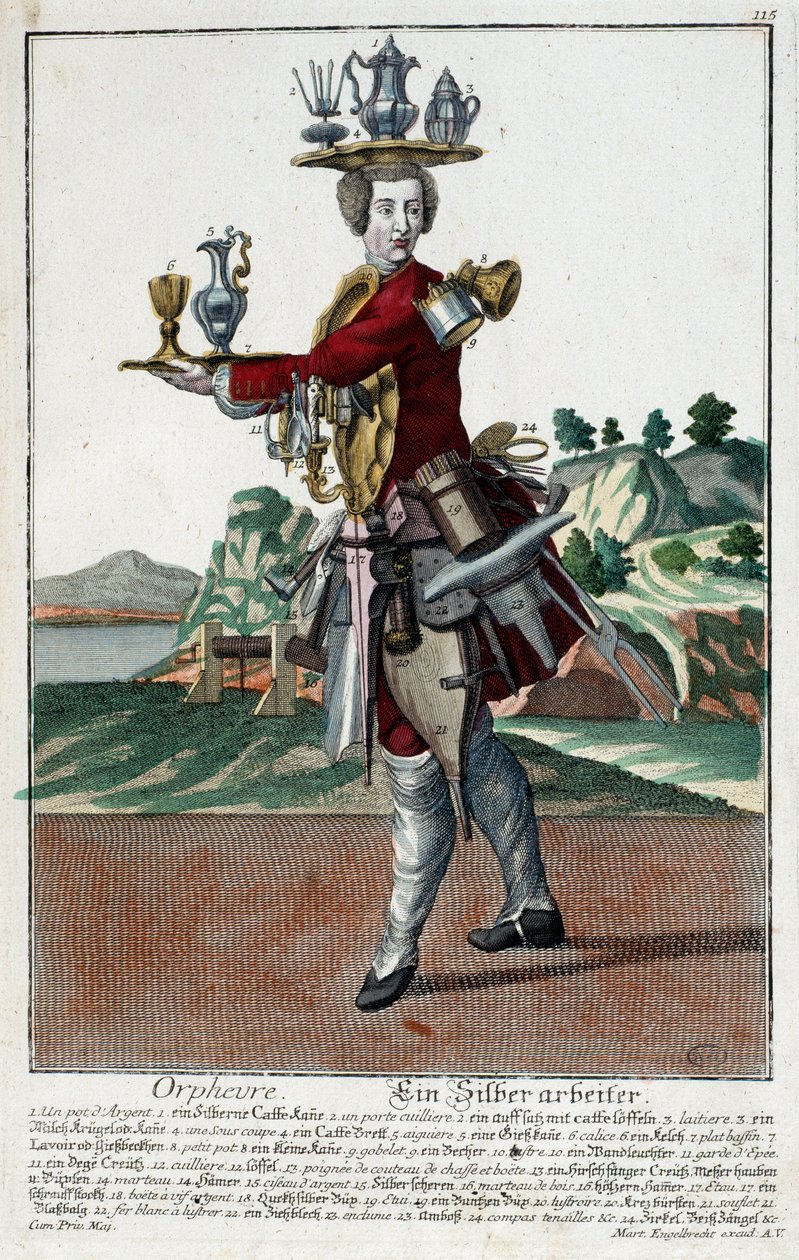 Ambacht: Een goudvis. Gravure door Martin Engelbrecht (1684-1756), in 