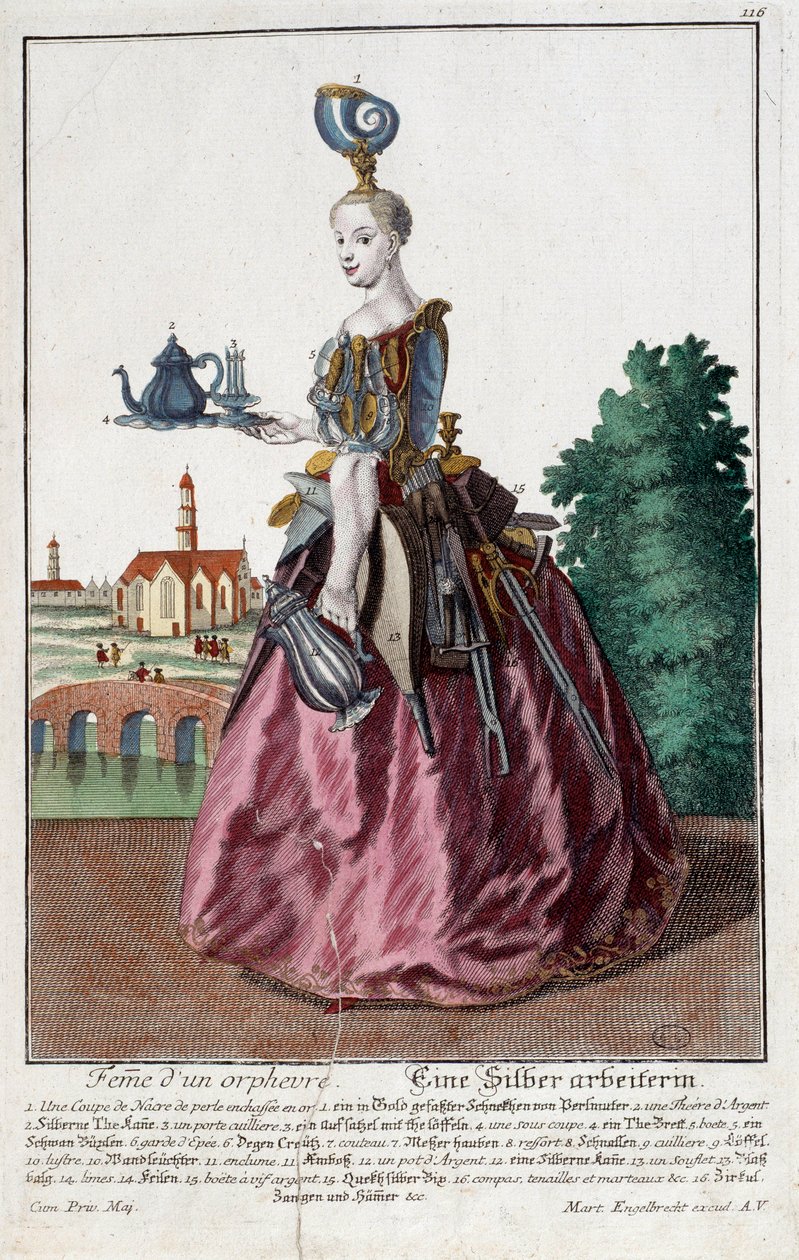 Beroep: Vrouw met een goudvis (gravure) door Martin Engelbrecht