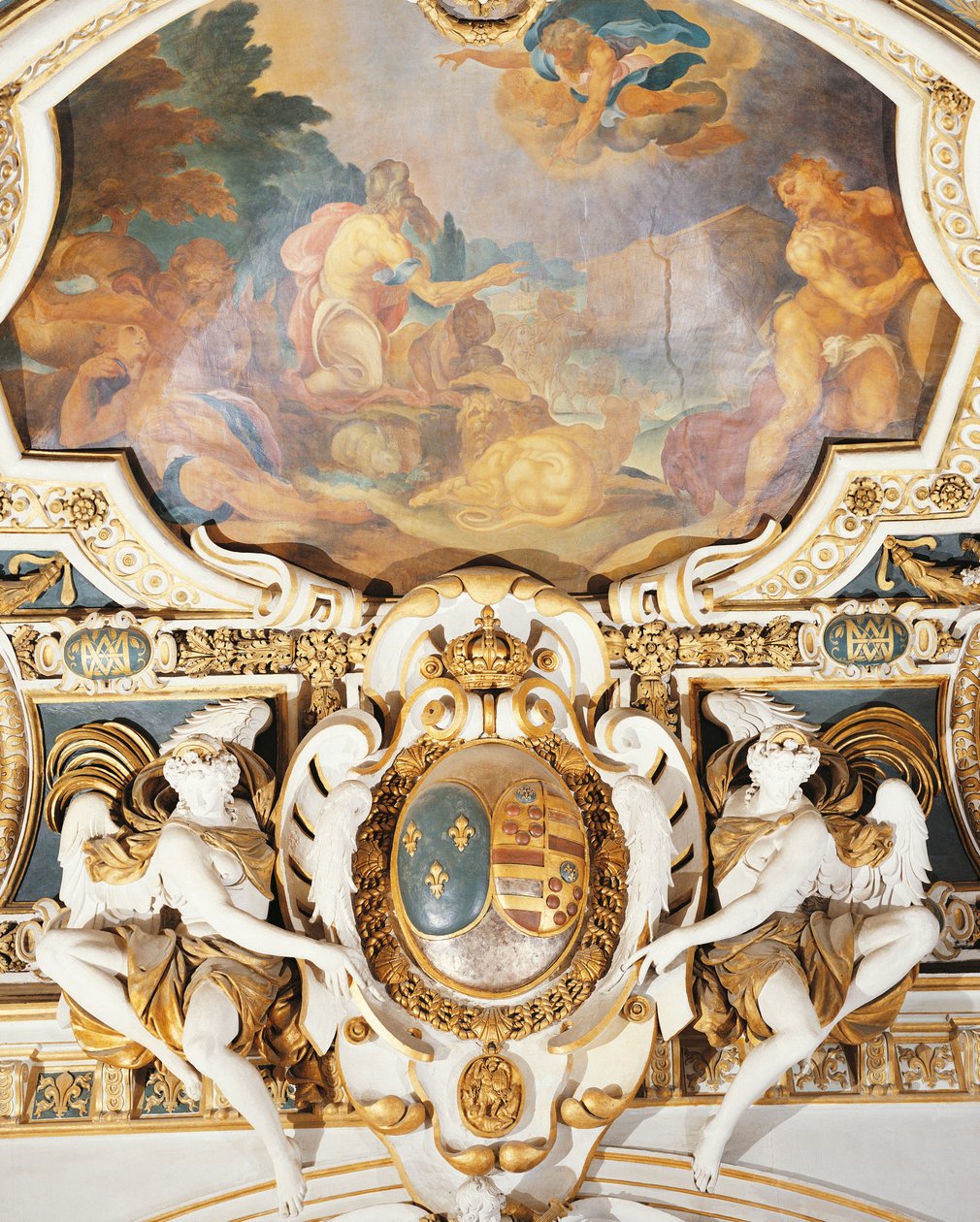 Noach en zijn familie die de ark binnengaan, in kapel, Kasteel van Fontainebleau, Frankrijk door Martin Fréminet