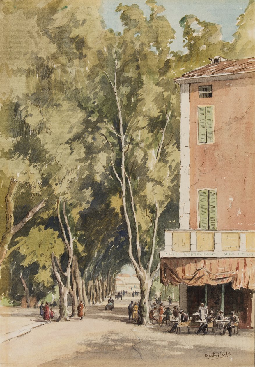 Een laan van platanen, Vaison, oktober 1933 door Martin Hardie