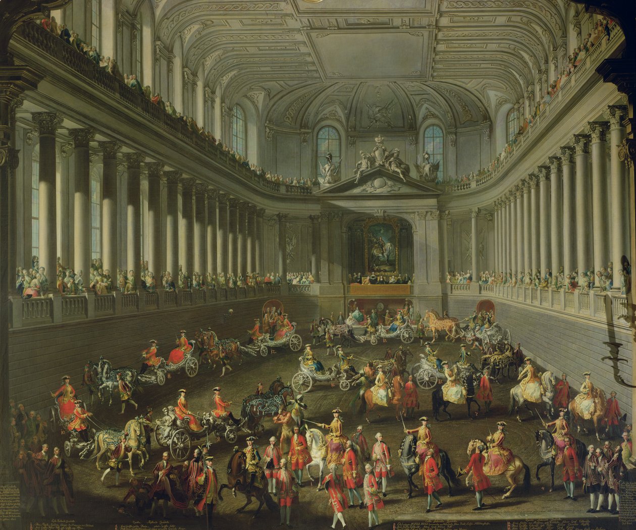 Een cavalcade in de winterrijschool van de Weense Hof ter viering van de nederlaag van het Franse leger bij Praag, 1743 door Martin II Mytens or Meytens