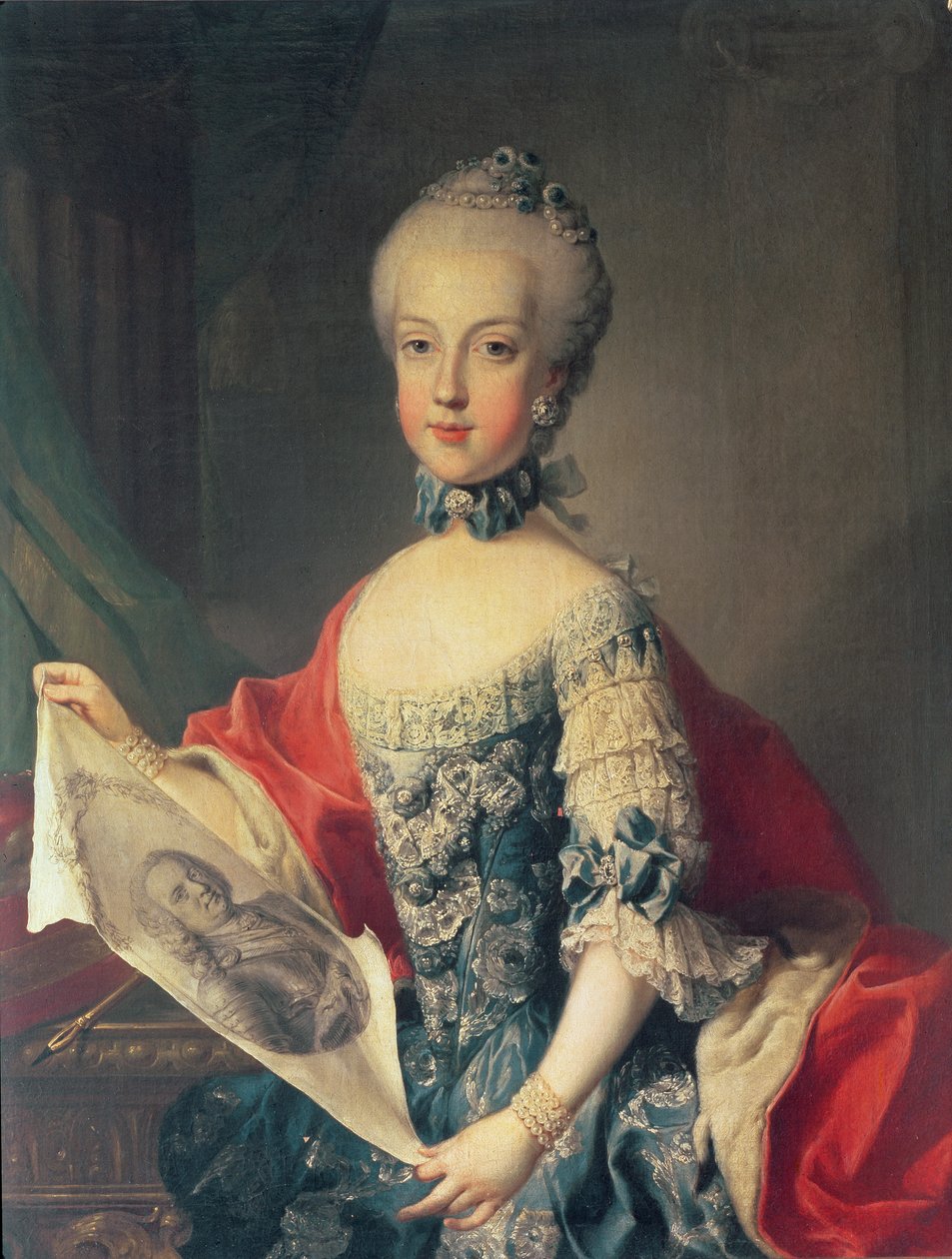Aartshertogin Maria Carolina (1752-1814), dertiende kind van Maria Theresia van Oostenrijk (1717-80), vrouw van Ferdinand I (1751-1825) Koning van de Twee Siciliën, met een portret van haar vader Keizer Franc door Martin II Mytens or Meytens