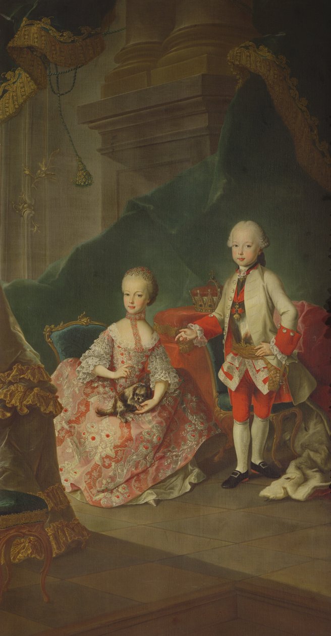 Twee kinderen van Keizerin Maria Theresia van Oostenrijk (1717-80) Leopold (1747-92) (later Keizer Leopold II) en zijn zus Prinses Maria Christine (later vrouw van Albert Sachsen-Teschen, oprichter van de Alb door Martin II Mytens or Meytens