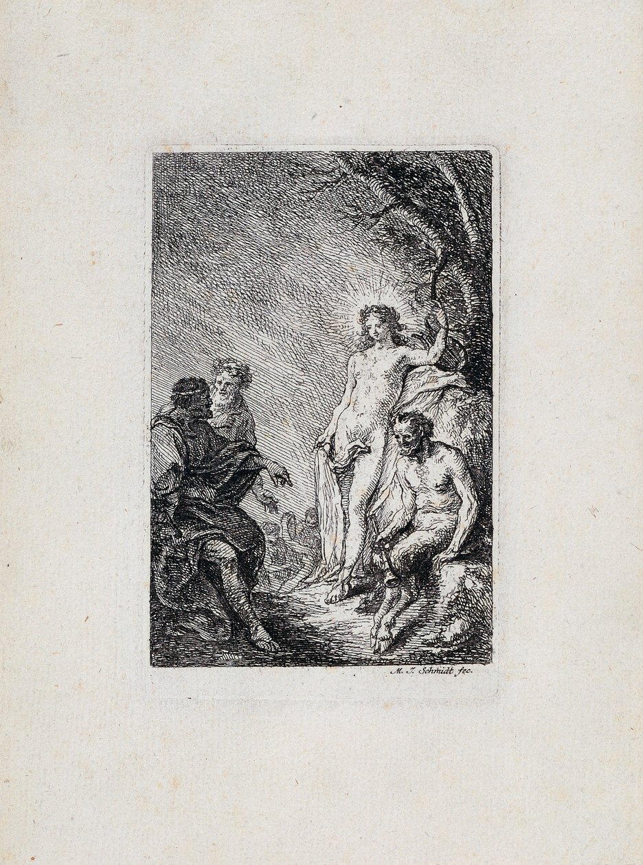 Het oordeel van koning Midas tussen Apollon en Marsyas door Martin Johann Schmidt