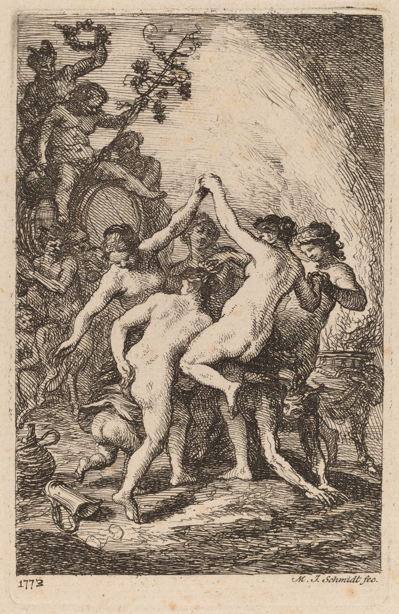 De Triomf van Bacchus met Dansende Nimfen door Martin Johann Schmidt