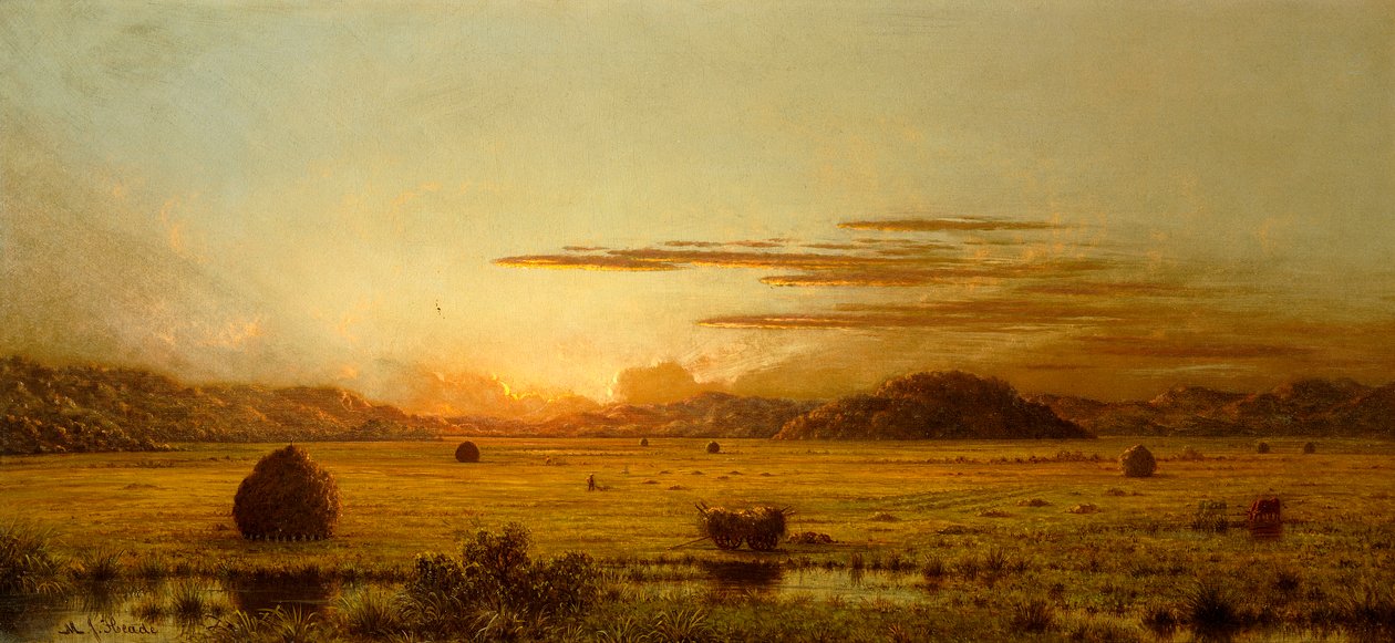 Zonsopgang, Hoboken Meadows, ca. 1875-1885 door Martin Johnson Heade