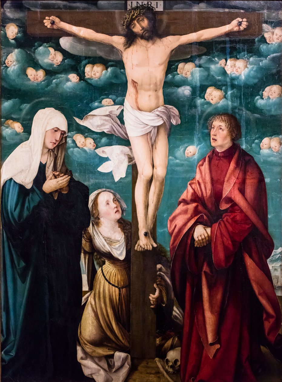 Kruisiging met de Maagd Maria, de heilige Maria Magdalena en Johannes de Evangelist, circa 1525-1530 (Tempera en olieverf op sparrenhout) door Martin Schaffner