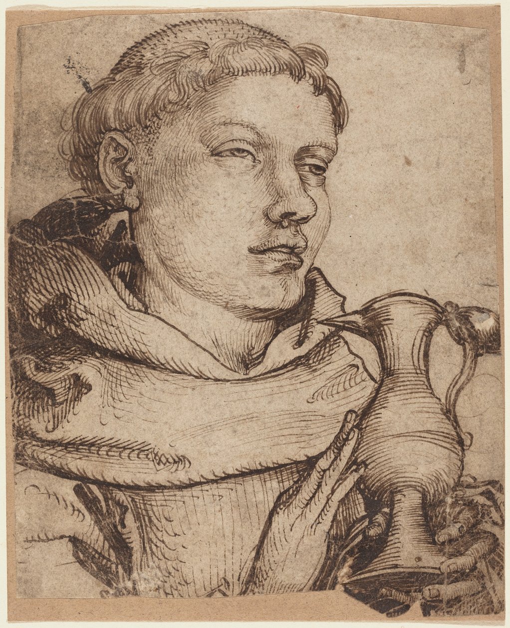 Borstbeeld van een Monnik die Helpt bij de Communie door Martin Schongauer