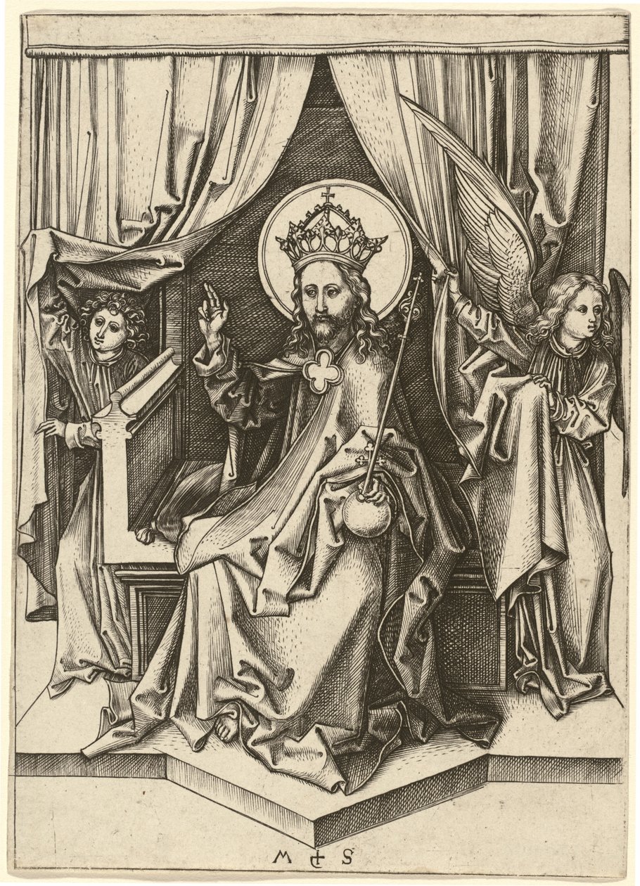 Christus op de Troon, met Twee Engelen door Martin Schongauer