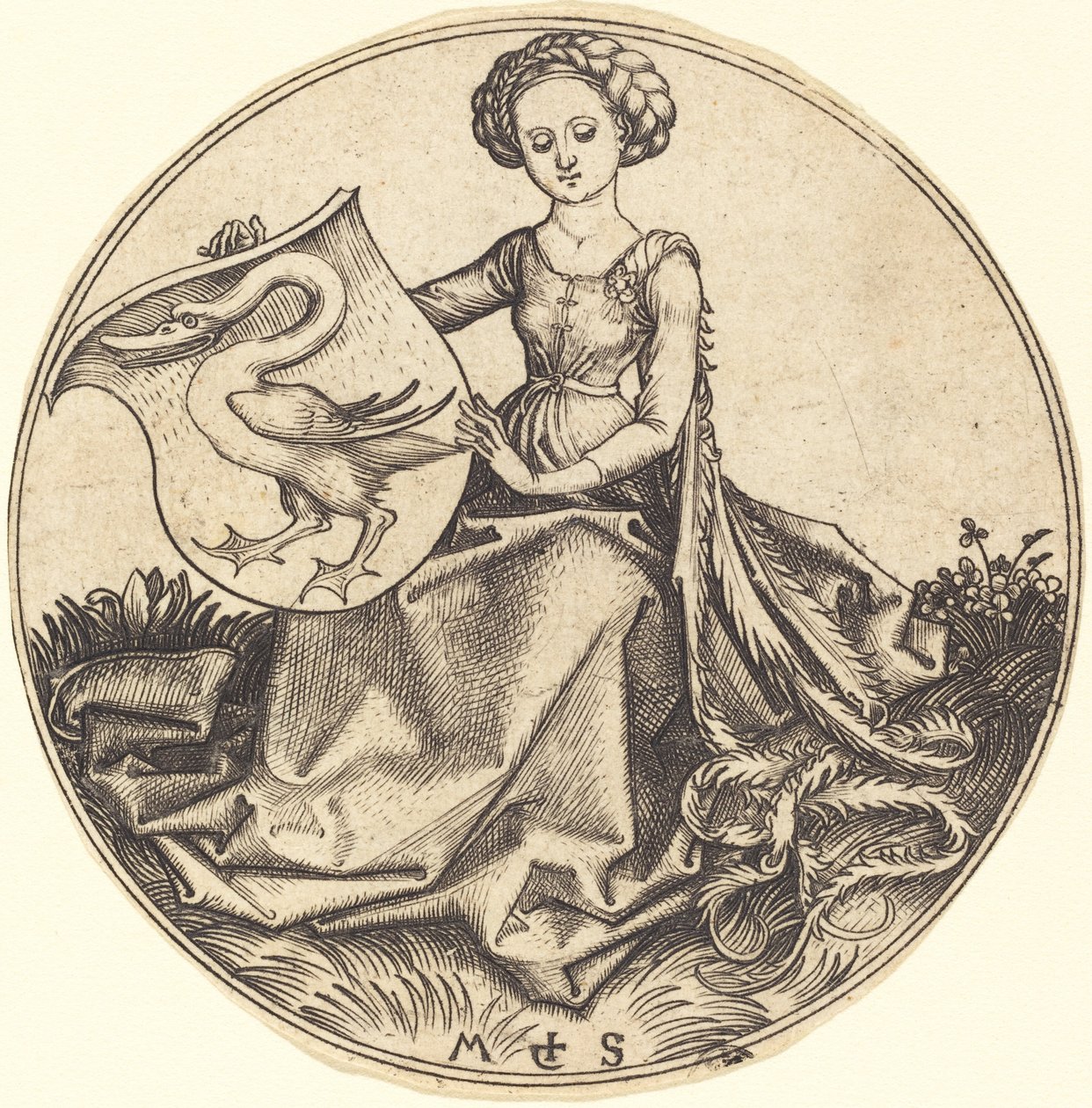 Schild met Zwaan, Gehouden door Vrouw door Martin Schongauer