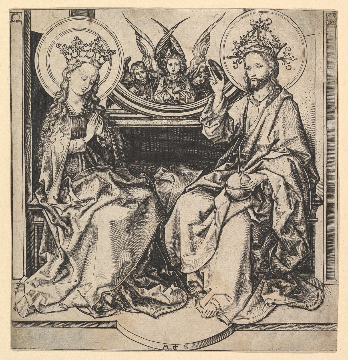 De Troonsbestijging van de Maagd, ca. 1435-1491 door Martin Schongauer