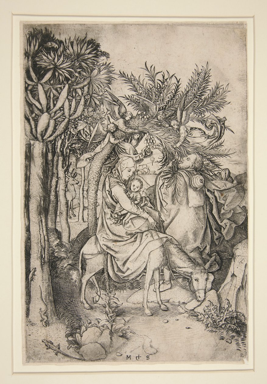 De vlucht naar Egypte, uit de serie Het leven van de Maagd door Martin Schongauer