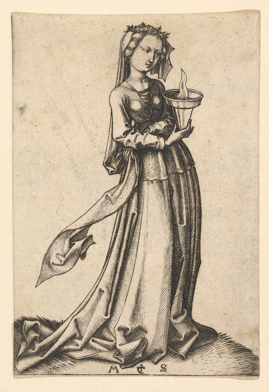 De Vierde Wijze Maagd, uit de serie De Wijze en Dwaze Maagden door Martin Schongauer