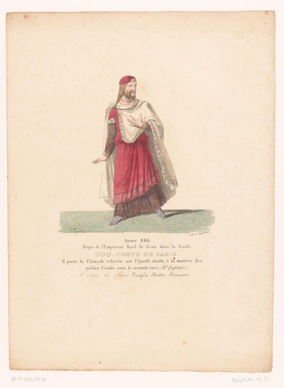 Kostuum van Odo I, koning van West-Francië uit de tragedie Le Siège de Paris door Martin Sylvestre Baptiste