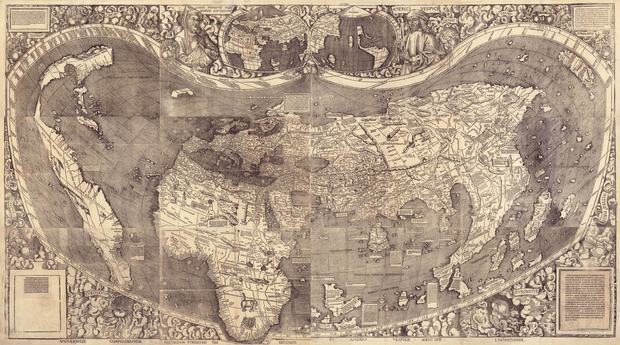 Wereldkaart Universalis Cosmographia, 1507 door Martin Waldseemuller
