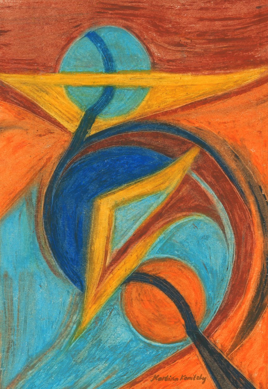 Bruin Oranje Geel Blauw Abstract door Martina Konitzky
