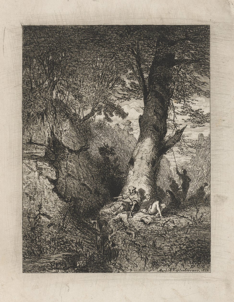 Rustende krijgsmannen onder een boom door Martinus Antonius Kuytenbrouwer jr.