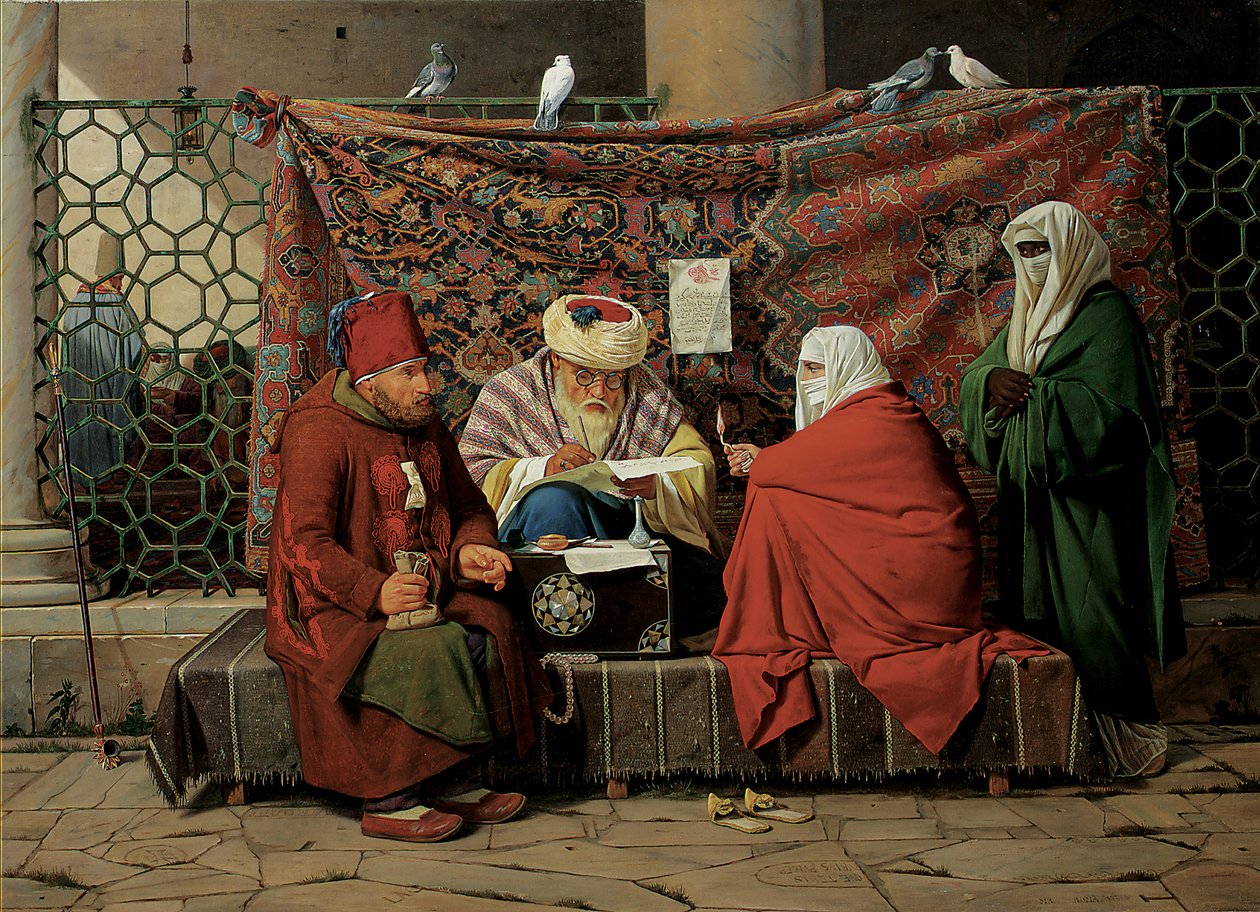 Een Turkse notaris die een huwelijkscontract opstelt voor de Kilic Ali Pasha-moskee, Tophane, Constantinopel, 1837 door Martinus Rorbye