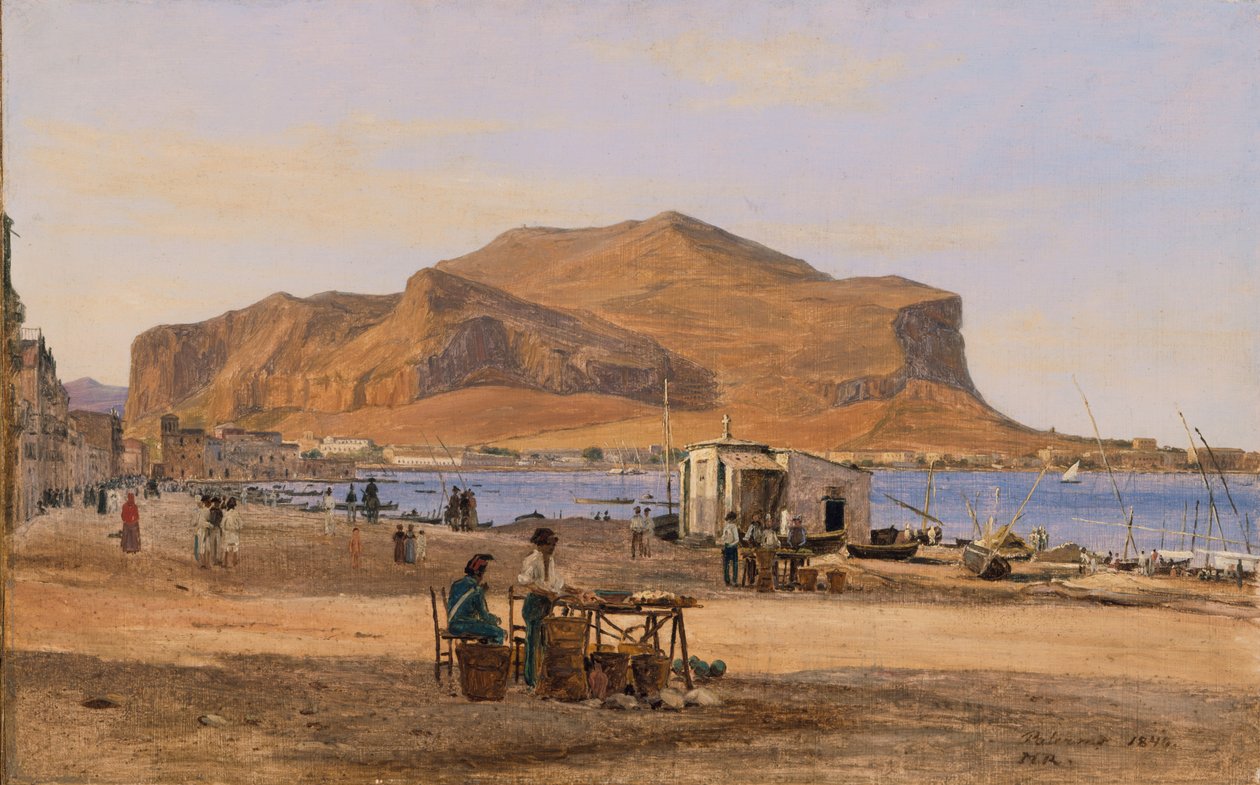 De haven van Palermo met uitzicht op de Monte Pellegrino door Martinus Rørbye