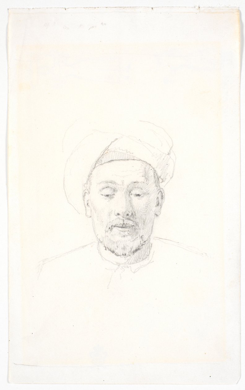 Portret van een bebaarde man, en face gezien, met tulband door Martinus Rørbye