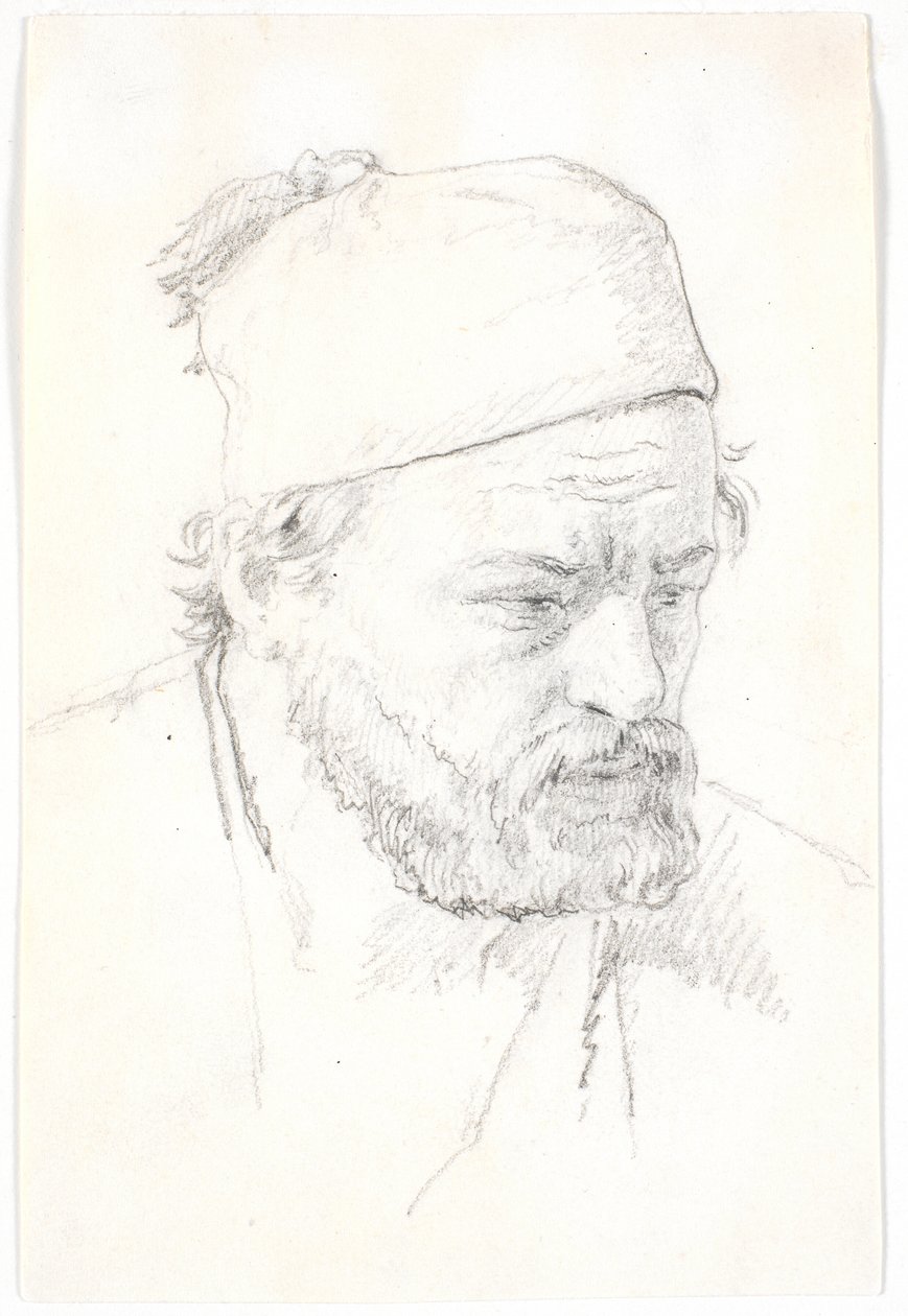 Portret van een bebaarde man, driekwartprofiel naar rechts, met fez door Martinus Rørbye