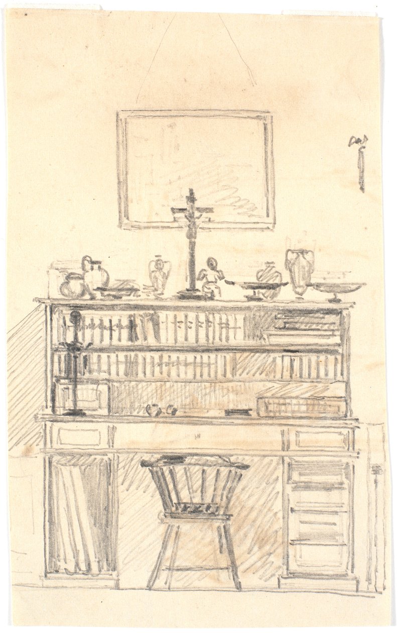 Schrijfbureau met boekenplanken door Martinus Rørbye
