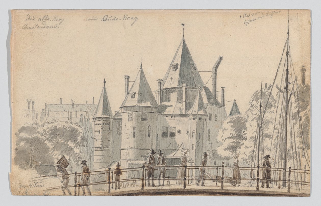 De Oude Waag in Amsterdam gezien vanuit het noordoosten door Martinus Rørbye
