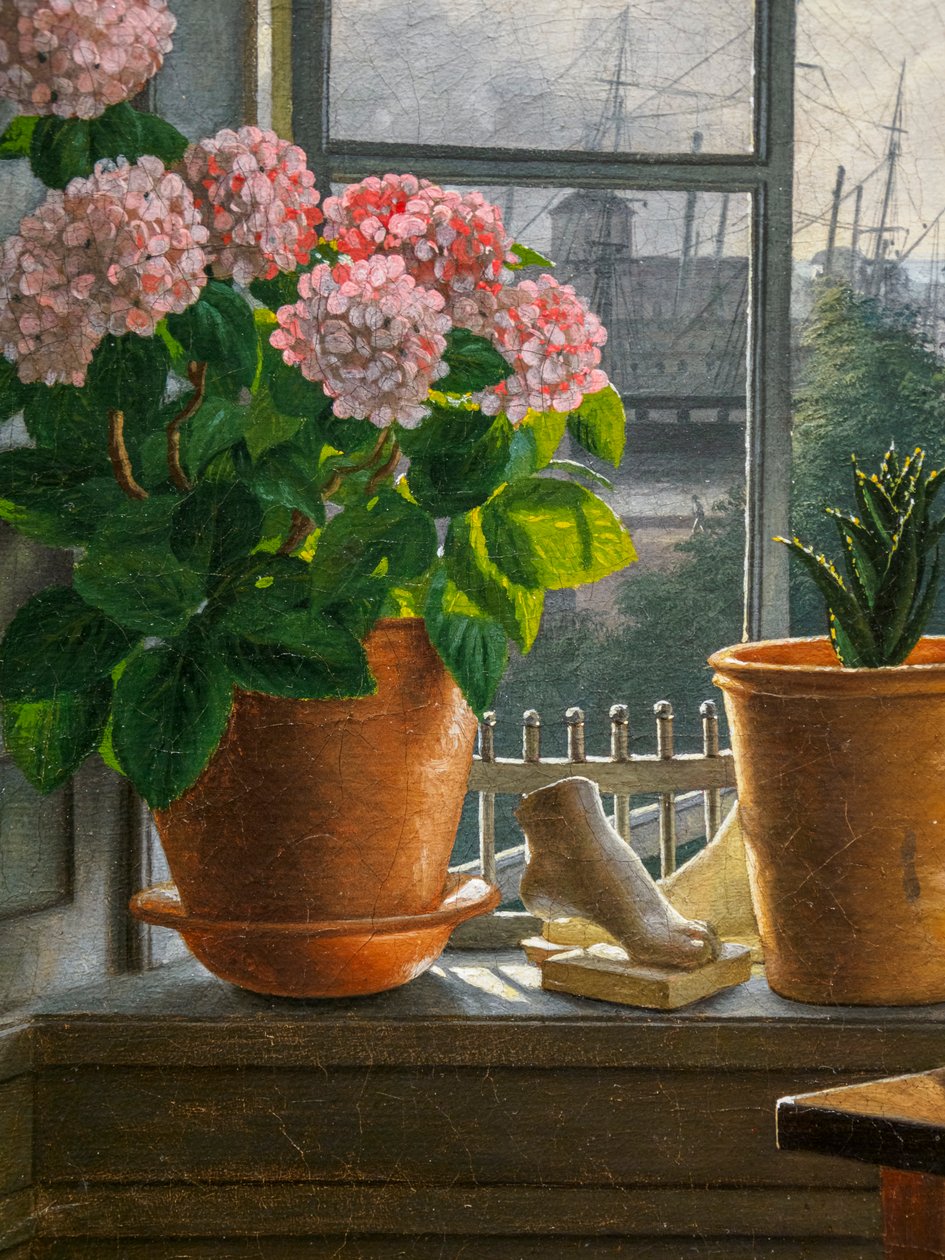 Uitzicht voor het raam van de kunstenaar, detail door Martinus Rorbye