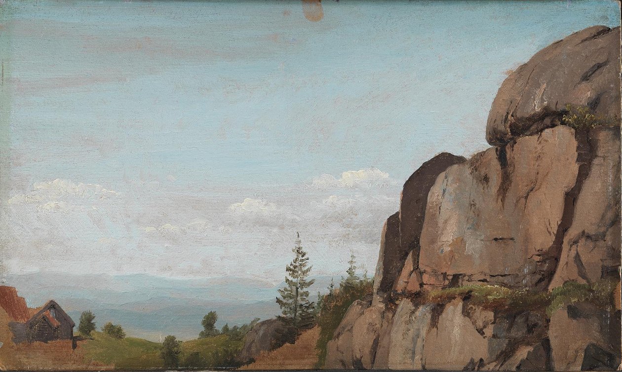 Noors landschap met rotsen op de voorgrond door Martinus Rørbye