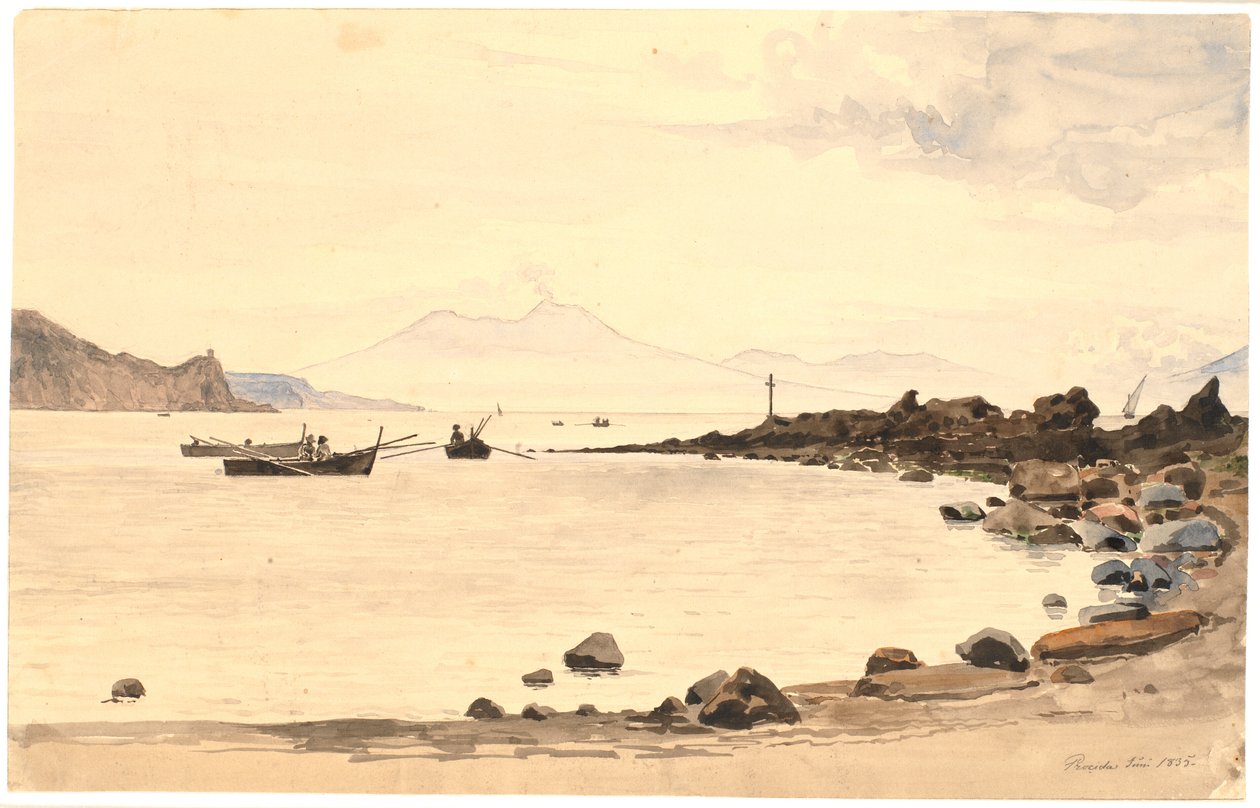 Uitzicht op de Vesuvius vanaf Procida door Martinus Rørbye